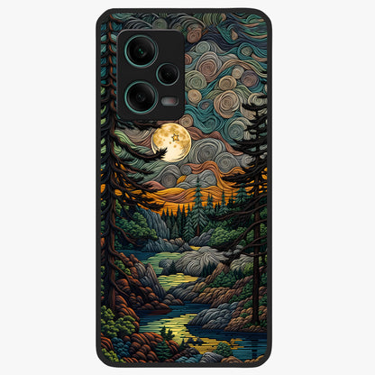 Moonlight Forest Dream Glass Case showing flat back view with mystical forest moonlight artwork and glossy glass finish.