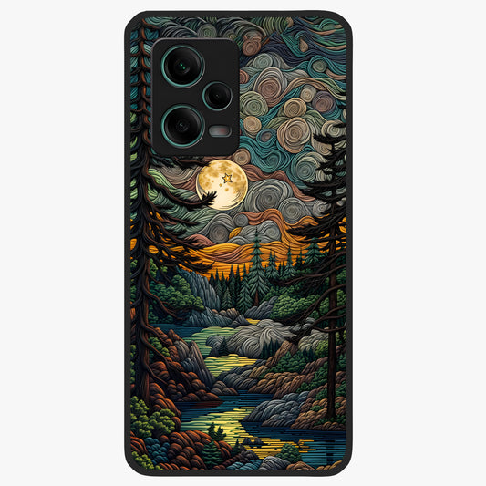 Moonlight Forest Dream Glass Case showing flat back view with mystical forest moonlight artwork and glossy glass finish.