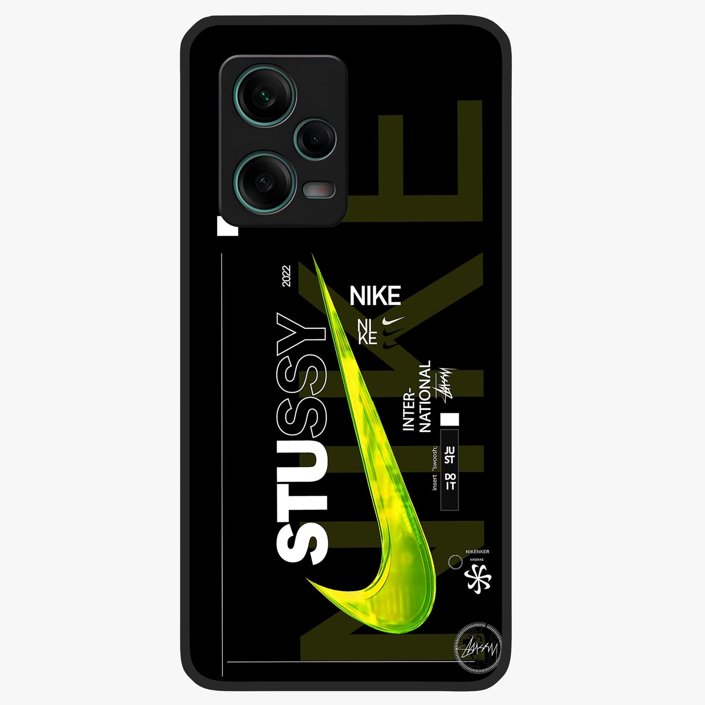 Neon Street Edition Glass Case showing flat back view with neon street style artwork and glossy glass finish.