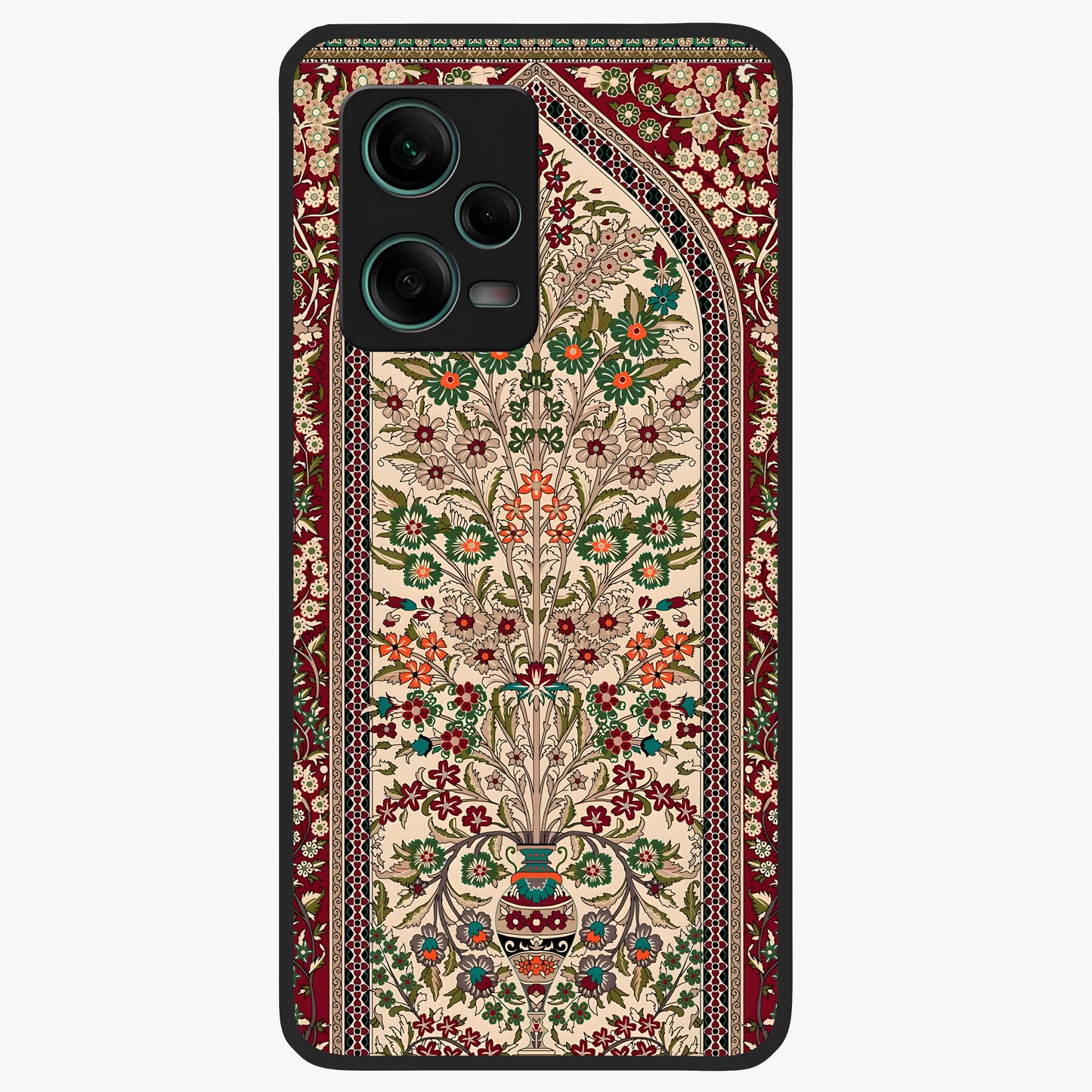 Persian Inspired Glass Case showing flat back view with ornate Persian style pattern artwork and glossy glass finish.