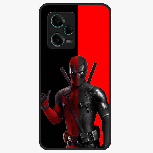 Red & Black Deadpool Theme Glass Case showing flat back view with bold comic inspired artwork and glossy glass finish.