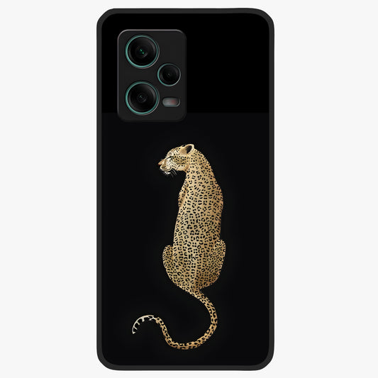 Regal Leopard Glass Case showing flat back view with bold leopard artwork and glossy glass finish.