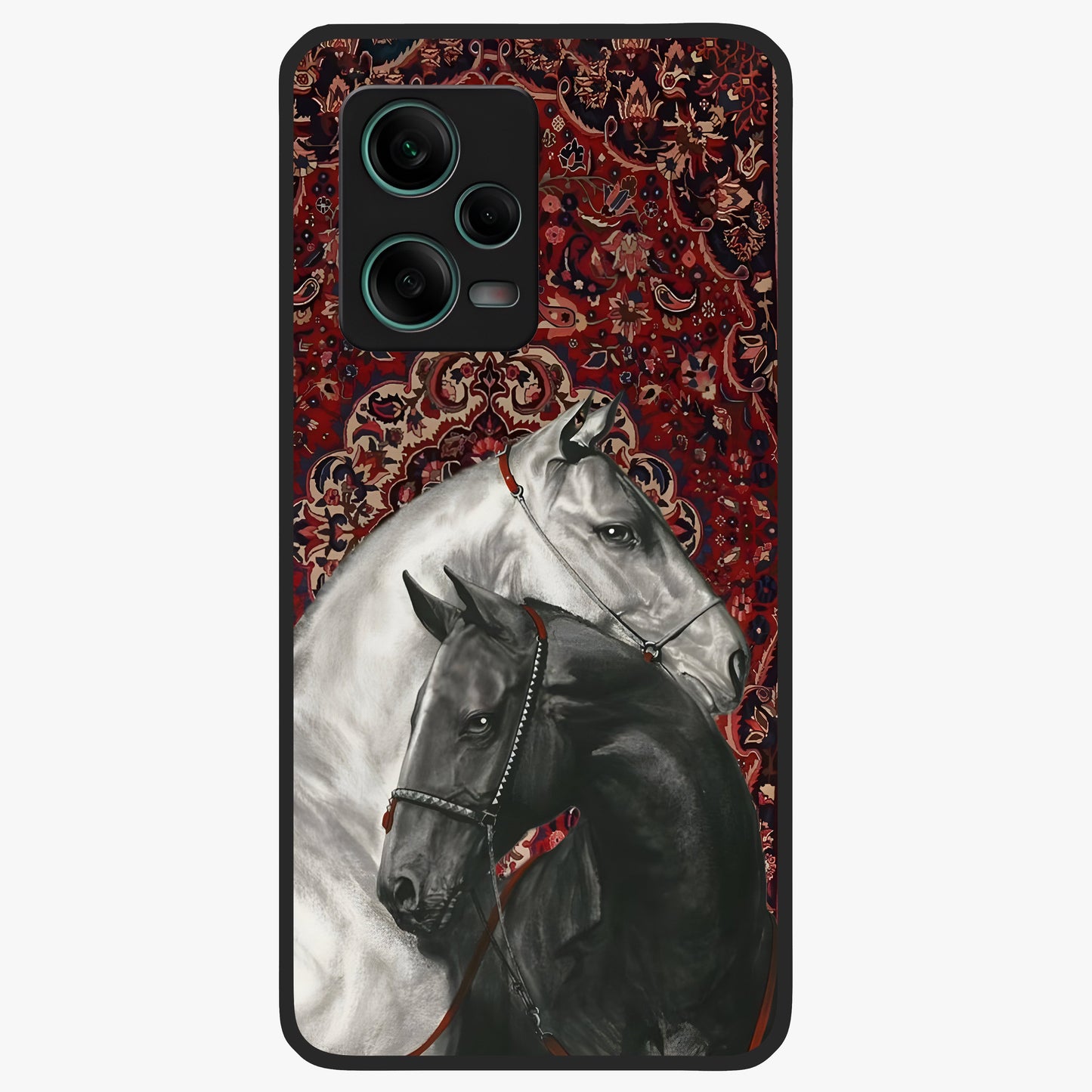 Regal Stallion Tapestry Glass Case showing flat back view with majestic horse tapestry artwork and glossy glass finish.