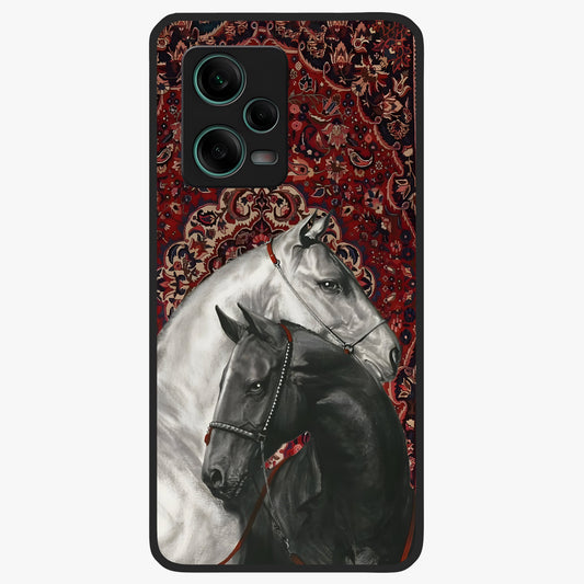 Regal Stallion Tapestry Glass Case showing flat back view with majestic horse tapestry artwork and glossy glass finish.