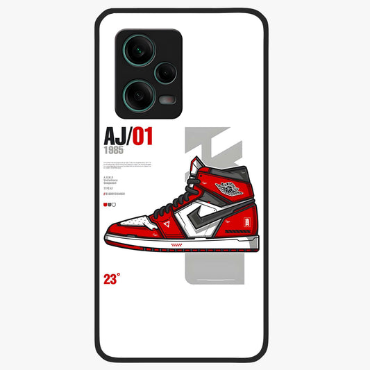 Retro Sneaker Blueprint Glass Case showing flat back view with sneaker blueprint style artwork and glossy glass finish.
