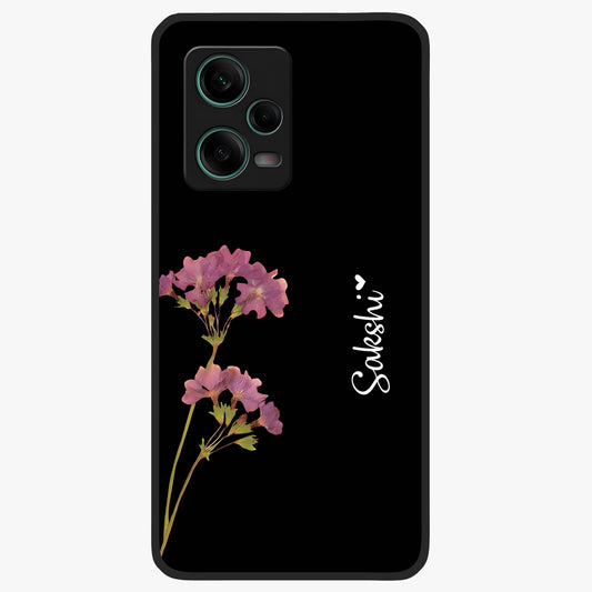 Riching Lavender Flower Custom Name Glass Case showing flat back view with lavender floral artwork and personalized name design.