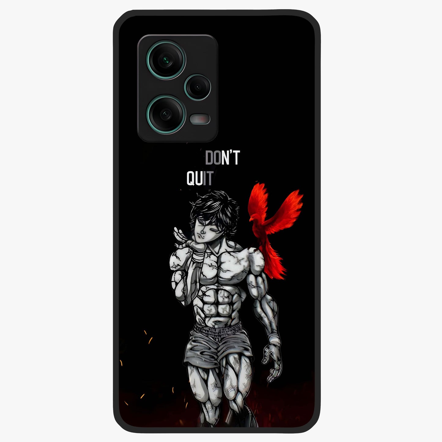 Rise Beyond Limits Glass Case showing flat back view with motivational typography artwork and glossy glass finish.