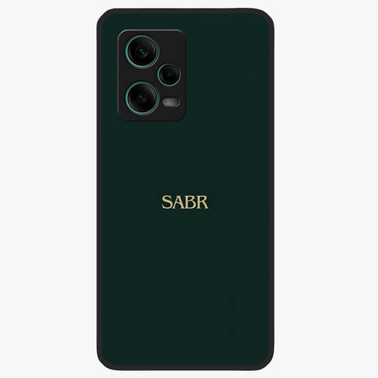 Sabr Minimal Patience Glass Case showing flat back view with minimalist typography artwork and glossy glass finish.