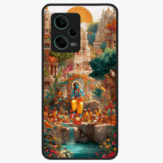 Sacred Sunlight Gods Glass Case showing flat back view with divine sunlight themed artwork and glossy glass finish.
