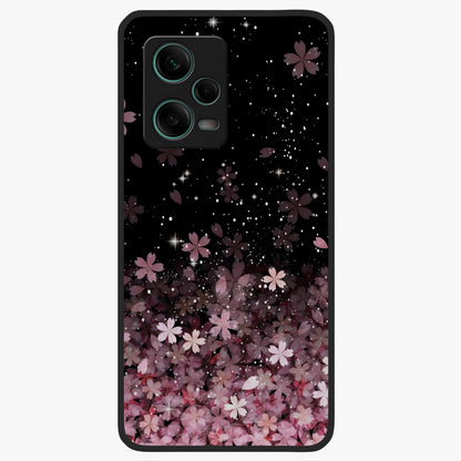 Small Starry Flowers Glass Case showing flat back view with delicate starry floral artwork and glossy glass finish.