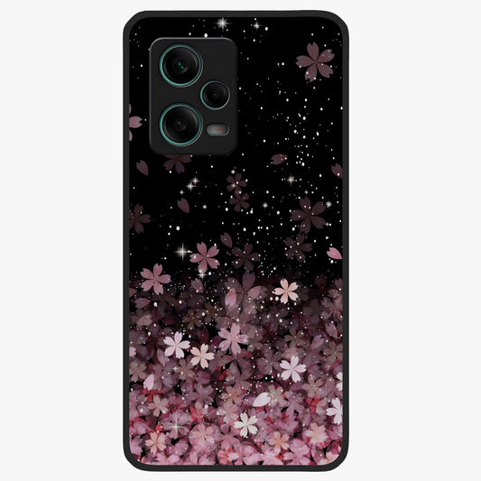 Small Starry Flowers Glass Case showing flat back view with delicate starry floral artwork and glossy glass finish.