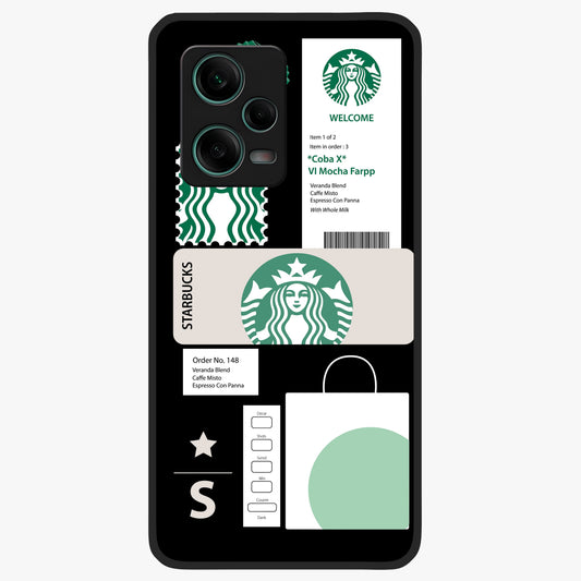 Starbucks Mocha Glass Case showing flat back view with coffee inspired artwork and glossy glass finish.