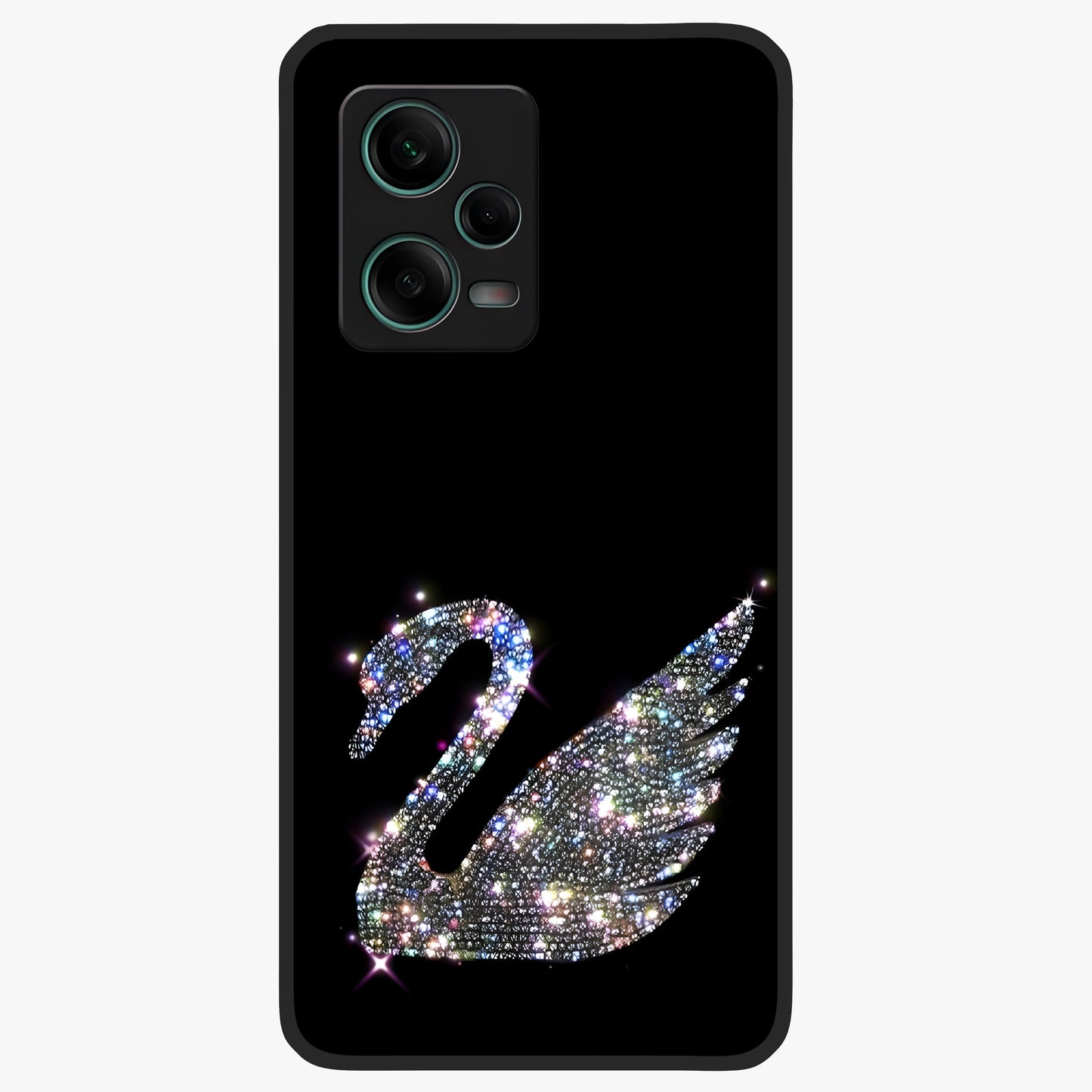 Starlit Swan Grace Glass Case showing flat back view with graceful swan artwork under starry sky and glossy glass finish.