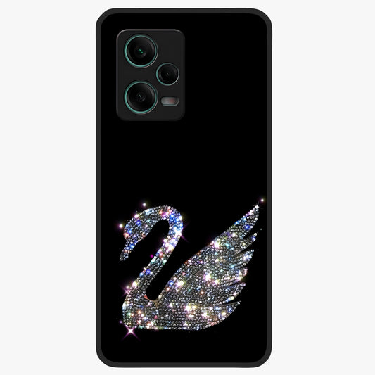 Starlit Swan Grace Glass Case showing flat back view with graceful swan artwork under starry sky and glossy glass finish.