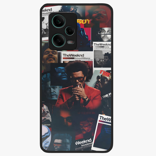 The Weeknd Glass Case showing flat back view with music inspired artistic portrait artwork and glossy glass finish.
