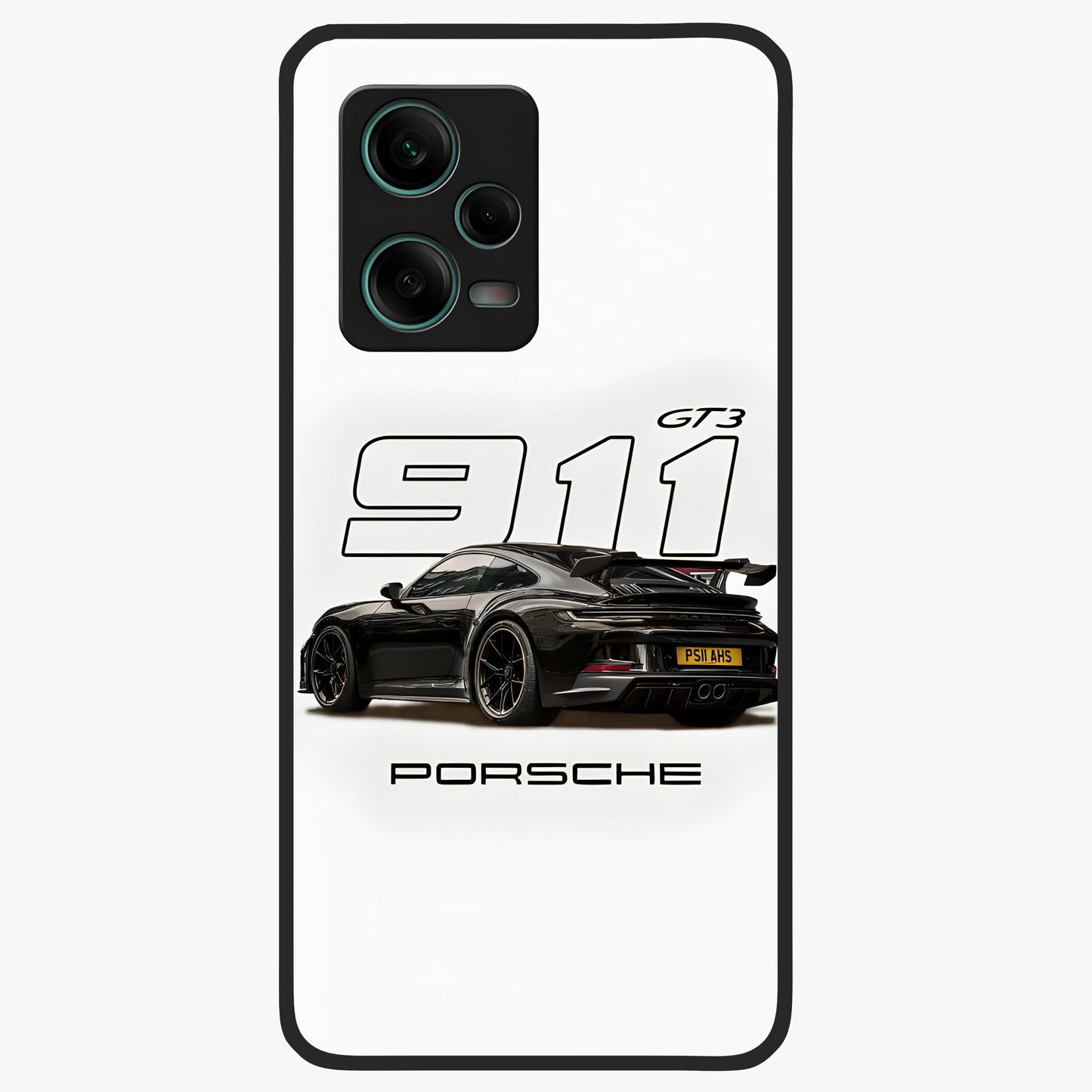 Turbo Legacy Icon Glass Case showing flat back view with iconic sports car inspired artwork and glossy glass finish.