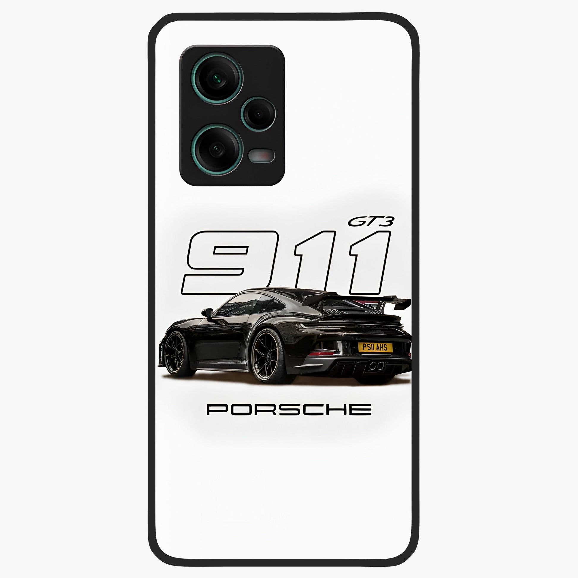 Turbo Legacy Icon Glass Case showing flat back view with iconic sports car inspired artwork and glossy glass finish.