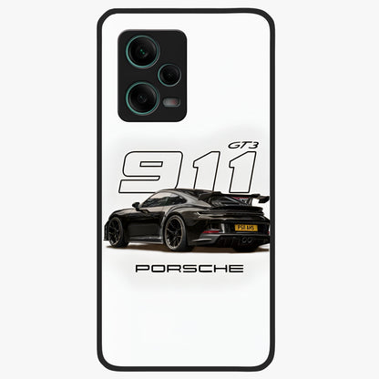 Turbo Legacy Icon Glass Case showing flat back view with iconic sports car inspired artwork and glossy glass finish.