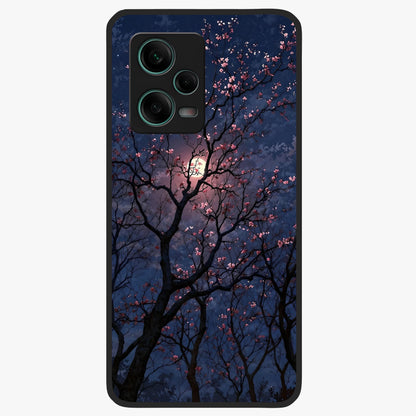 Twilight Sakura Serenade Glass Case showing flat back view with cherry blossom artwork at twilight and glossy glass finish.