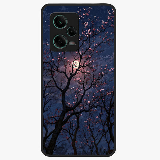 Twilight Sakura Serenade Glass Case showing flat back view with cherry blossom artwork at twilight and glossy glass finish.