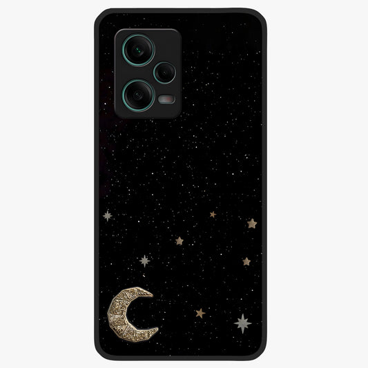 Twinkle Star With Half Moon Glass Case showing flat back view with star and half moon artwork and glossy glass finish.