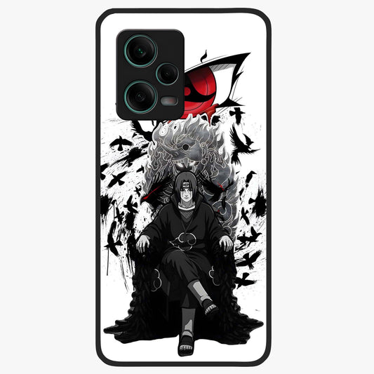 Uchiha Shadow Throne Glass Case showing flat back view with cosmic underwater themed artwork and glossy glass finish.