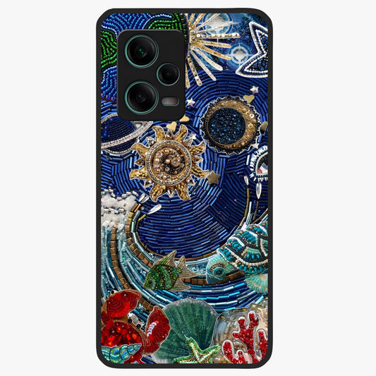 Universe Underwater Spark Glass Case showing flat back view with cosmic underwater themed artwork and glossy glass finish.