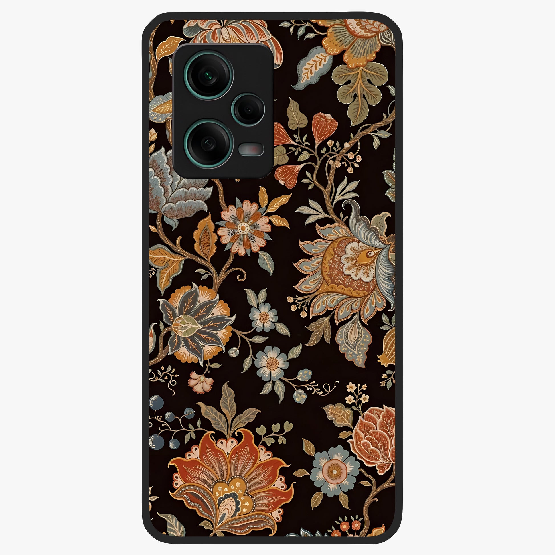 Vintage Floral Dream Glass Case showing flat back view with classic floral artwork and glossy glass finish.