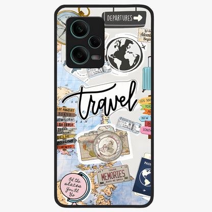 Wanderlust Journal Glass Case showing flat back view with travel inspired artwork and glossy glass finish.