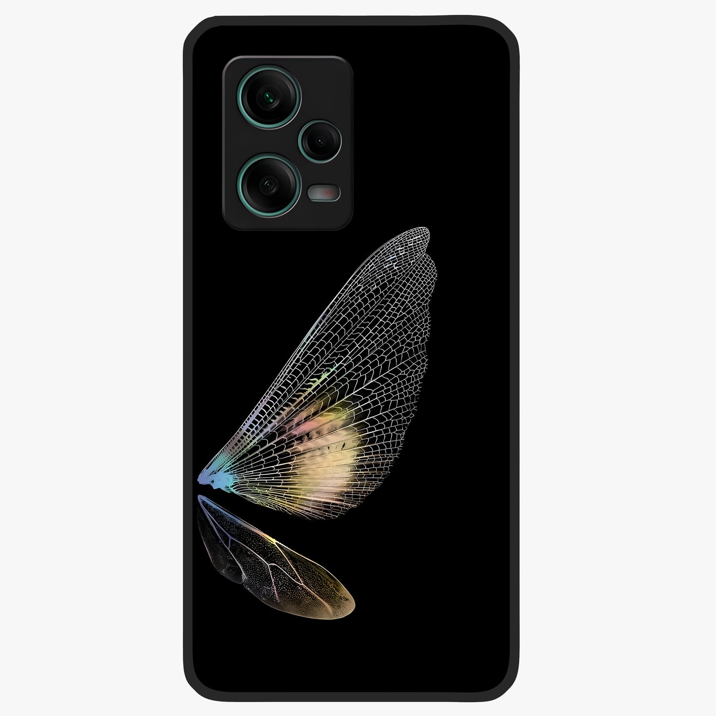 Whispers Of Wings Glass Case showing flat back view with graceful wing inspired artwork and glossy glass finish.