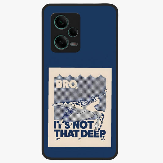 Worry Less Swim Glass Case showing flat back view with playful motivational artwork and glossy glass finish.