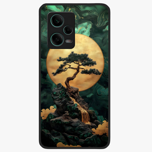 Zen Moon Rise Glass Case showing flat back view with calm moonrise artwork and glossy glass finish.