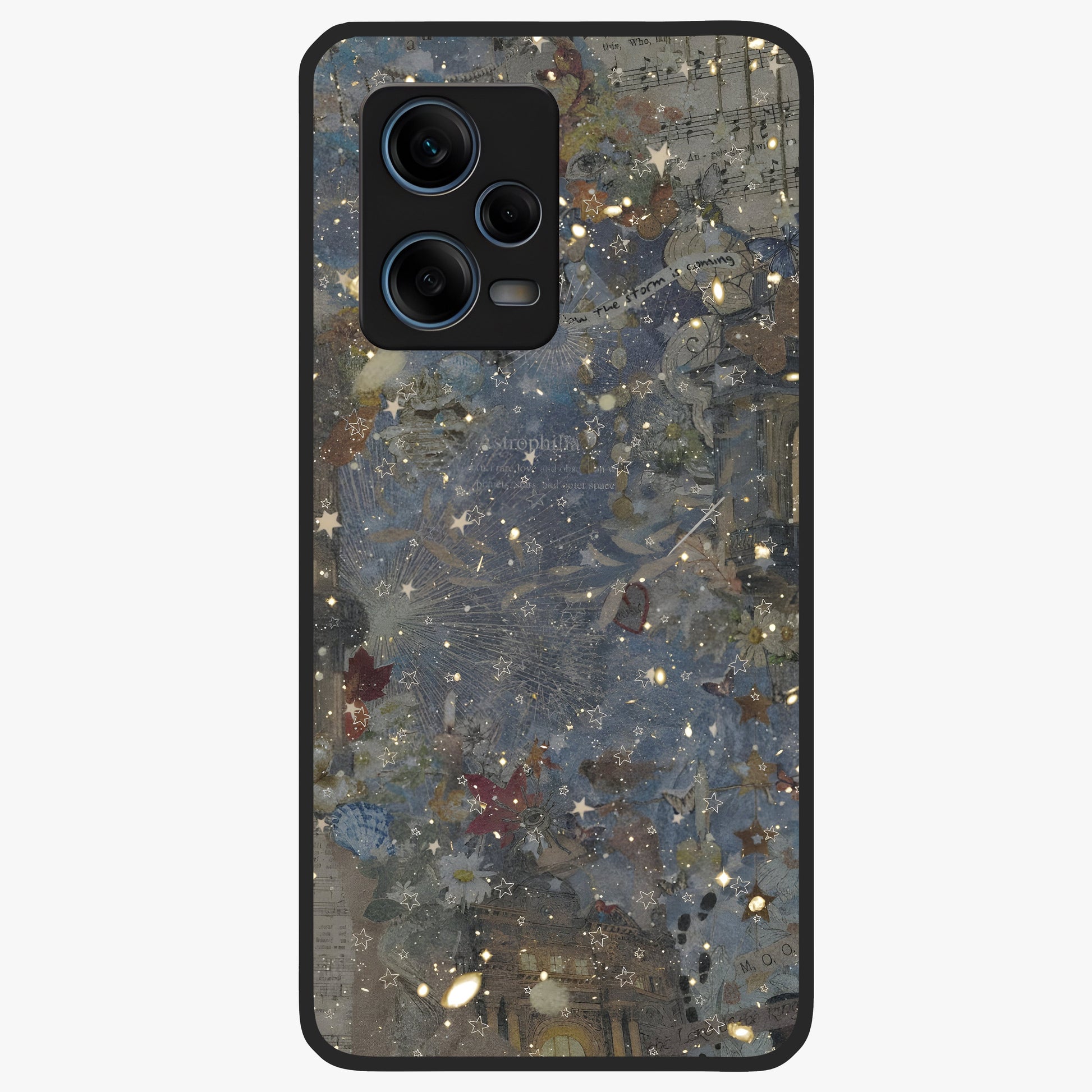 Aesthetic Astrolophia Glass Case showing flat back view with dreamy aesthetic design and glossy glass finish.