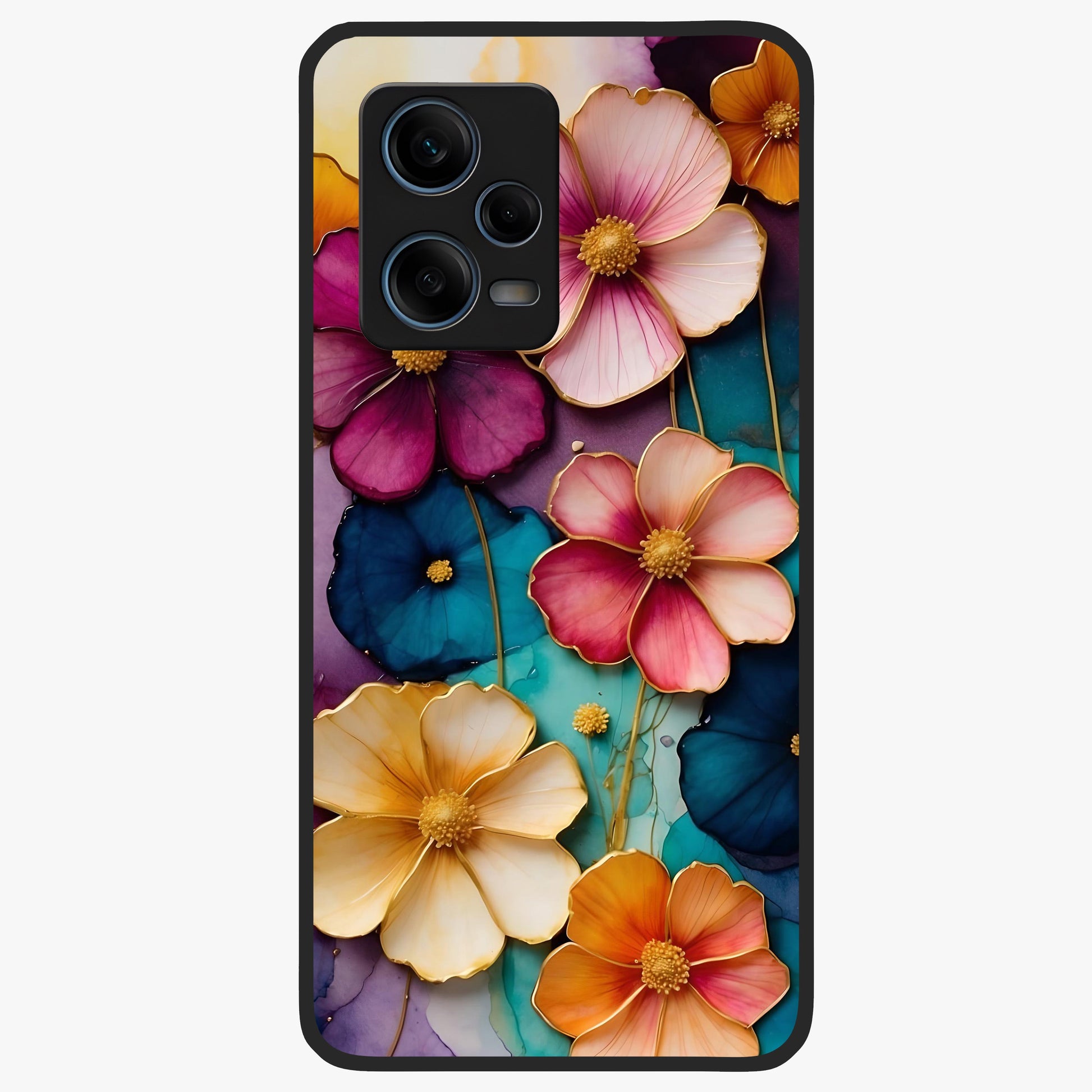 Artlyn Grace Flower Pattern Glass Case showing flat back view with elegant floral pattern artwork and glossy glass finish.