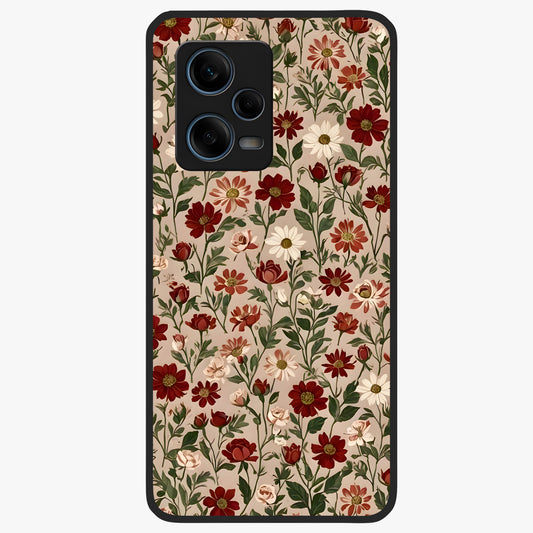 Biege Flower With Leaf Glass Case showing flat back view with soft beige floral artwork and glossy glass finish.