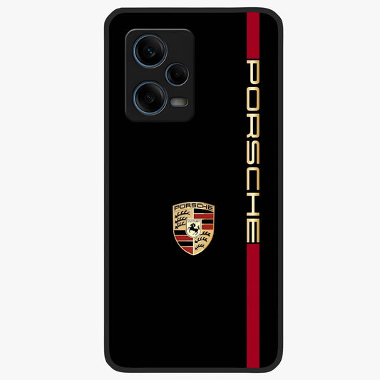 Black Minimal Porsche Glass Case showing flat back view with sleek minimal sports car artwork and glossy glass finish.