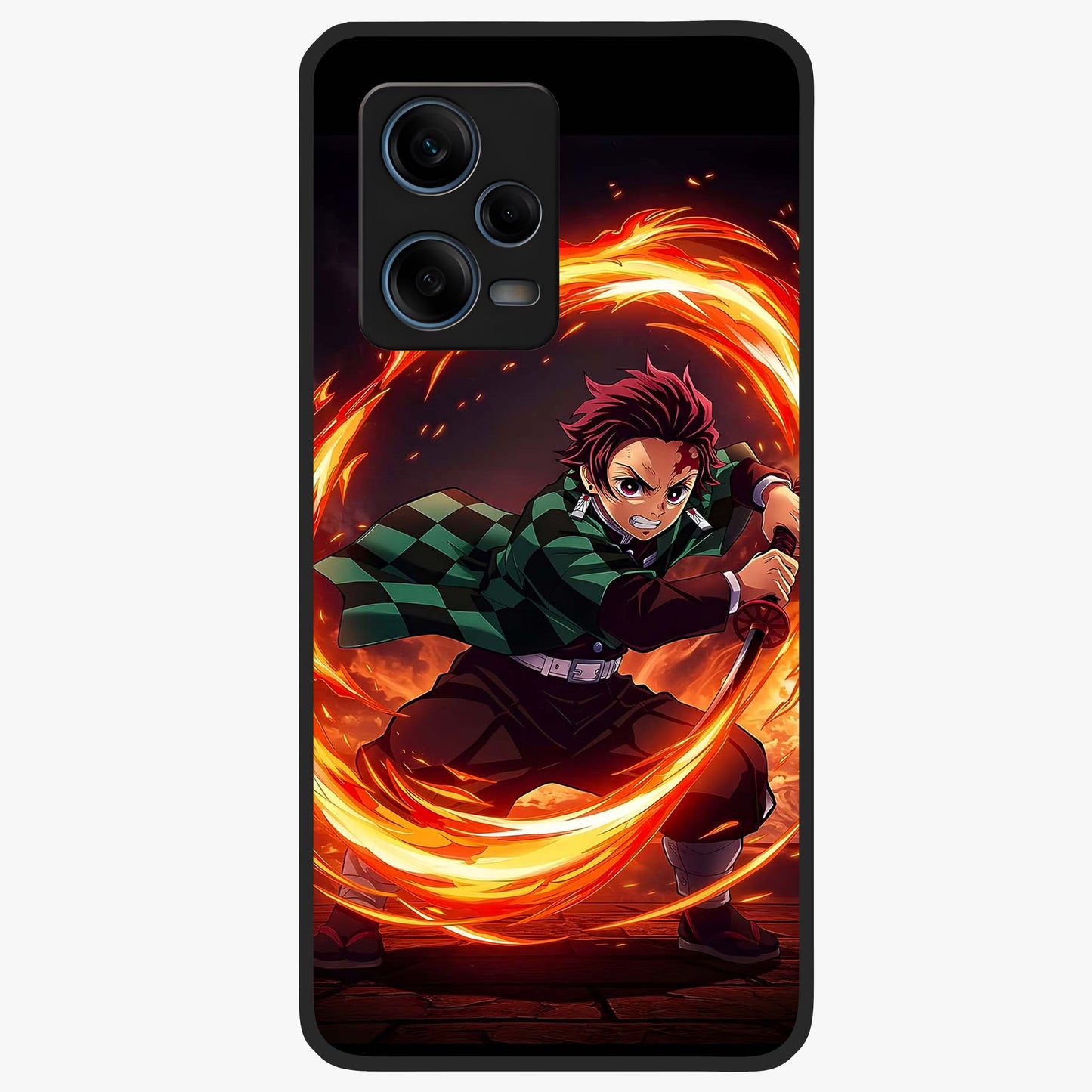 Blazing Sword Resolve Glass Case showing flat back view with fiery sword artwork and glossy glass finish.