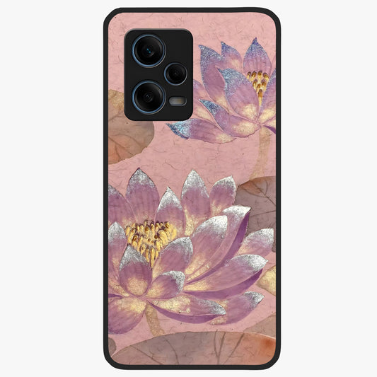 Blossom Mist Lotus Glass Case showing flat back view with serene lotus blossom artwork and glossy glass finish.