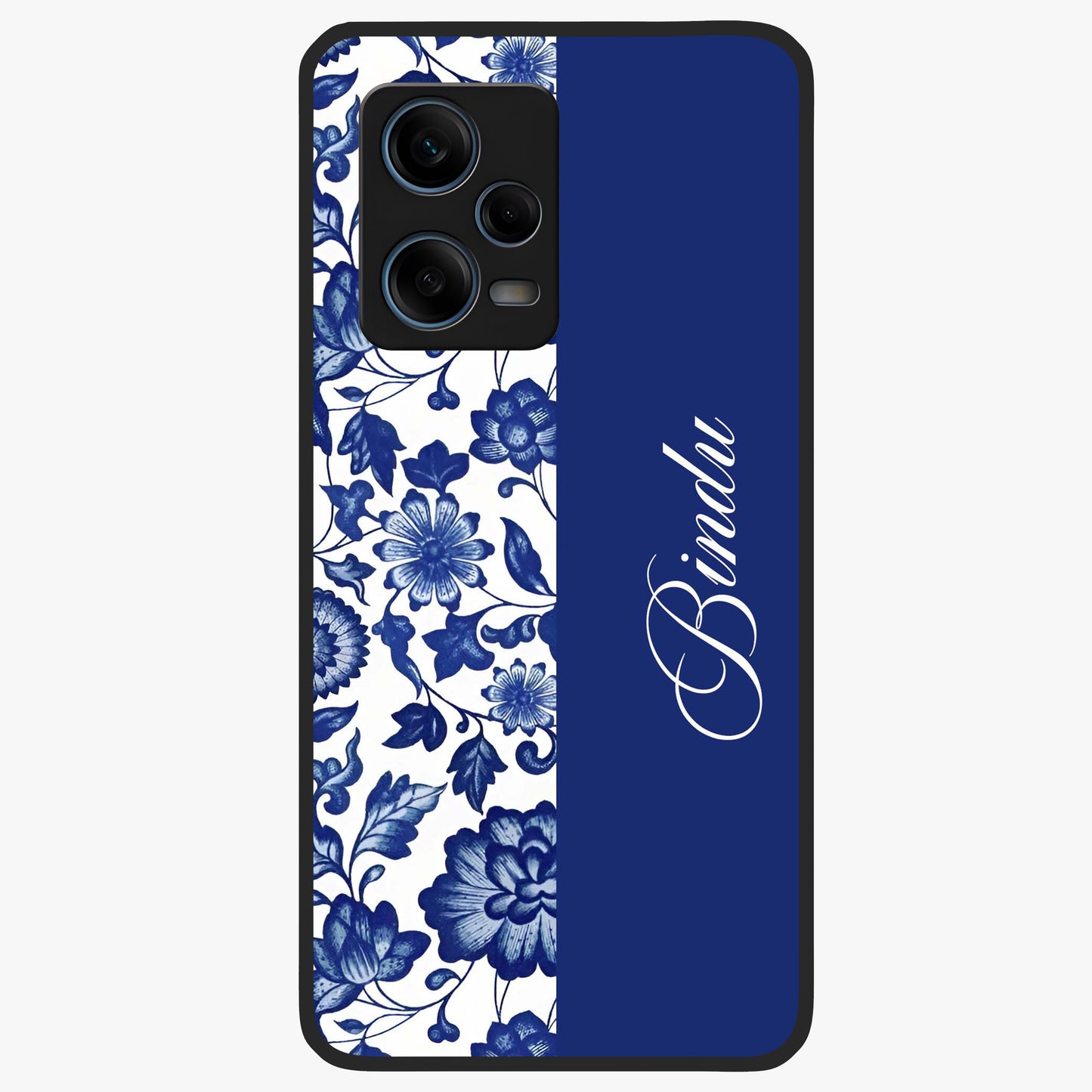 Blue Vintage Floral Pattern Glass Case upright view showcasing timeless floral illustration with vintage inspired style.