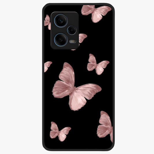 Butterfly Pattern Glass Case showing flat back view with elegant butterfly pattern artwork and glossy glass finish.