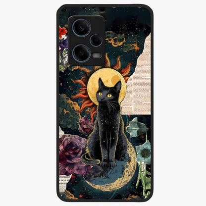 Celestial Black Cat Glass Case showing flat back view with mystical black cat artwork and glossy glass finish.