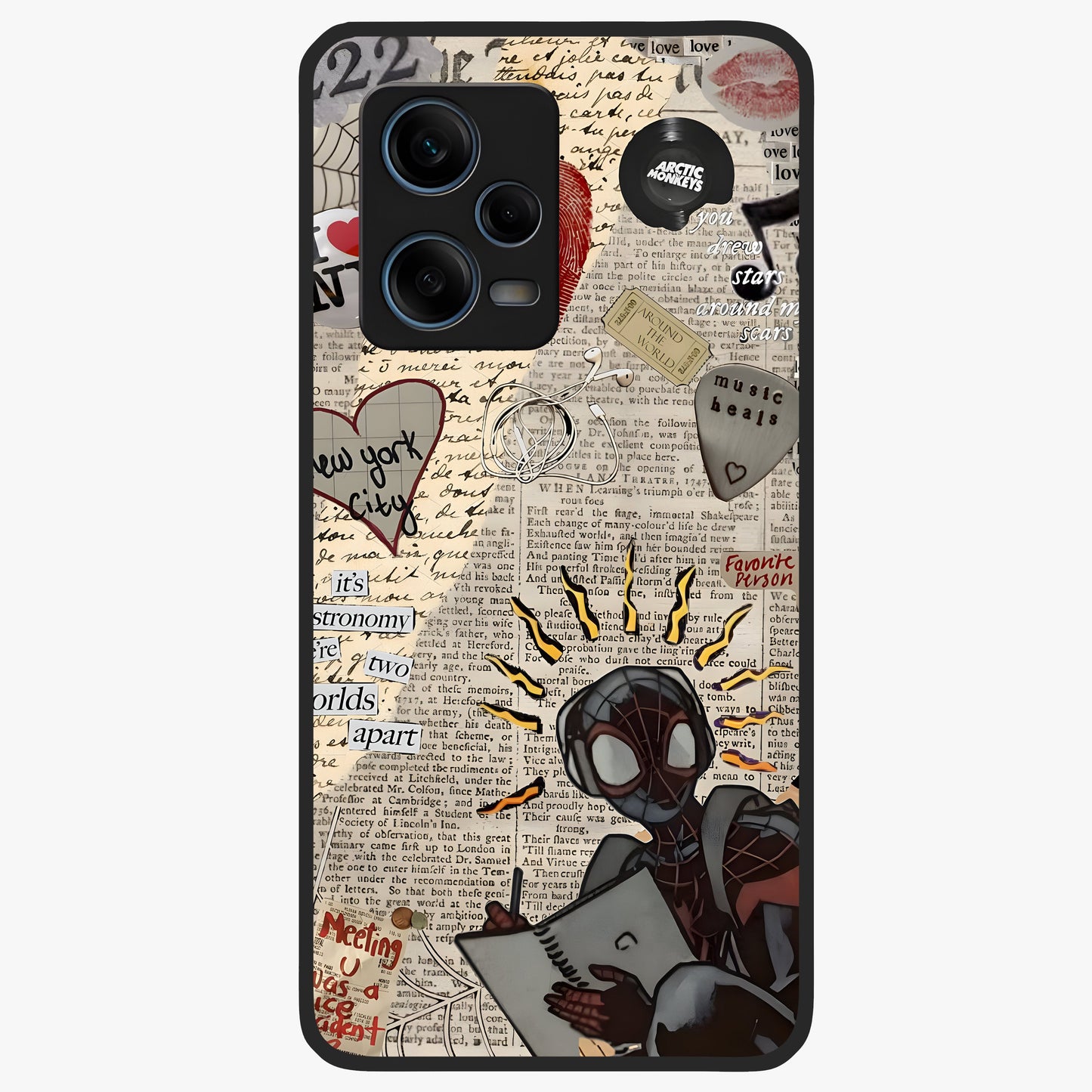 City Dream Sketch Glass Case showing flat back view with artistic city skyline sketch artwork and glossy glass finish.