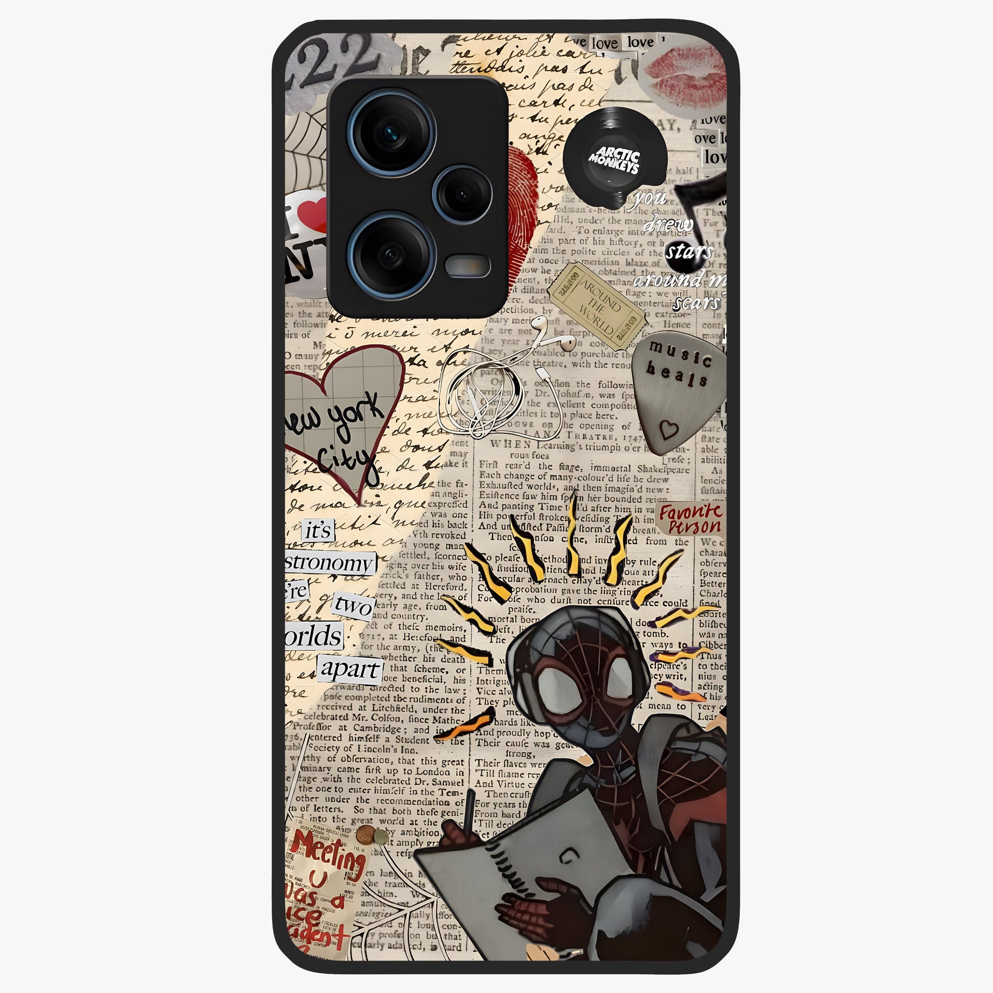 City Dream Sketch Glass Case showing flat back view with artistic city skyline sketch artwork and glossy glass finish.