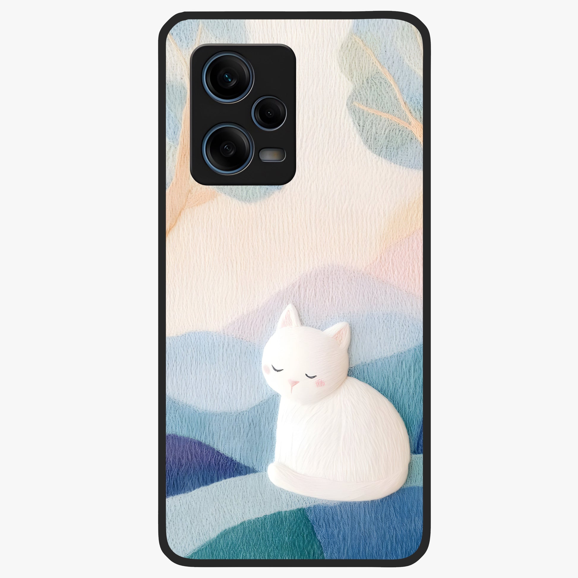 Cotton Dream Cat Glass Case showing flat back view with soft dreamy cat artwork and glossy glass finish.