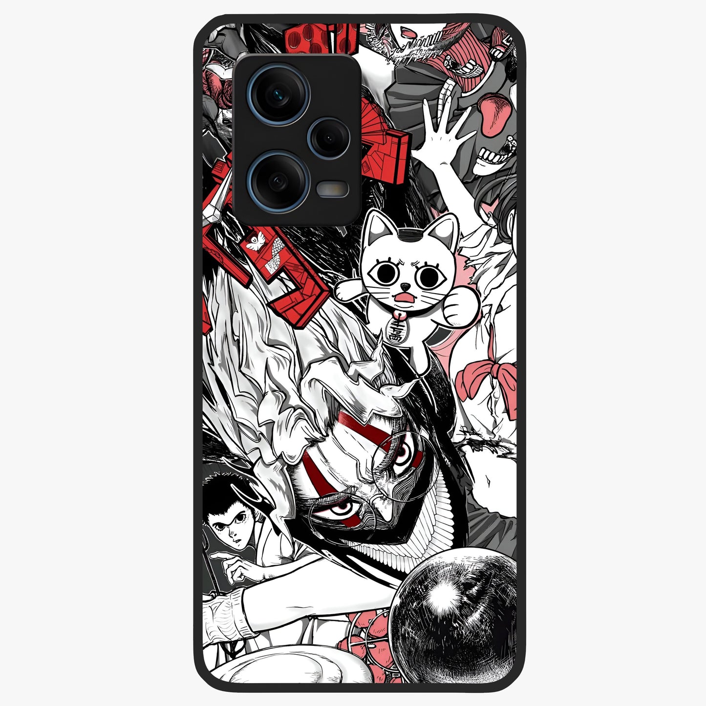 Crimson Chaos Panel Glass Case showing flat back view with bold crimson abstract artwork and glossy glass finish.