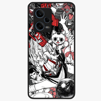Crimson Chaos Panel Glass Case showing flat back view with bold crimson abstract artwork and glossy glass finish.