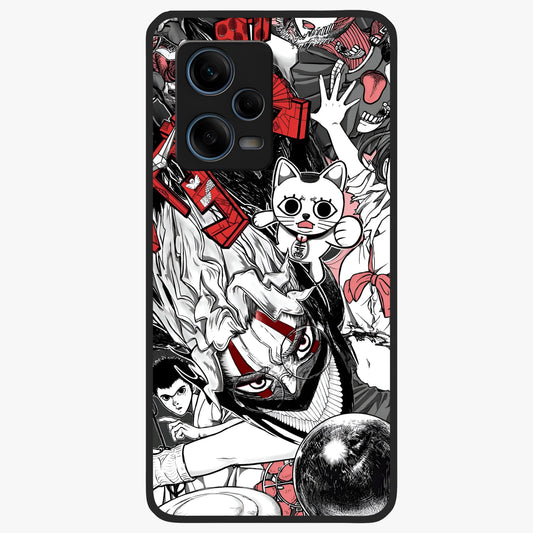 Crimson Chaos Panel Glass Case showing flat back view with bold crimson abstract artwork and glossy glass finish.