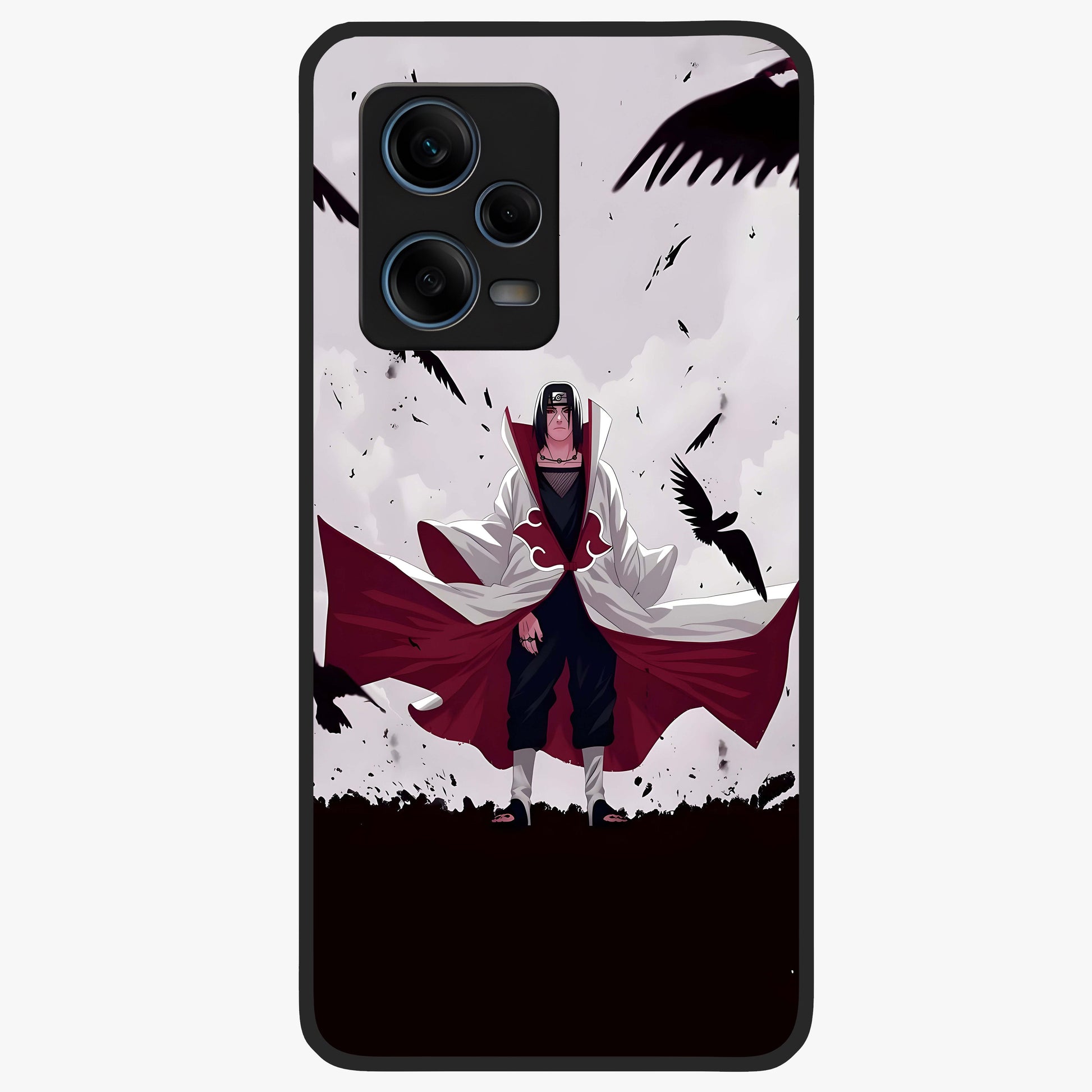 Crimson Crow Ascension Glass Case showing flat back view with mystical crow artwork and glossy glass finish.
