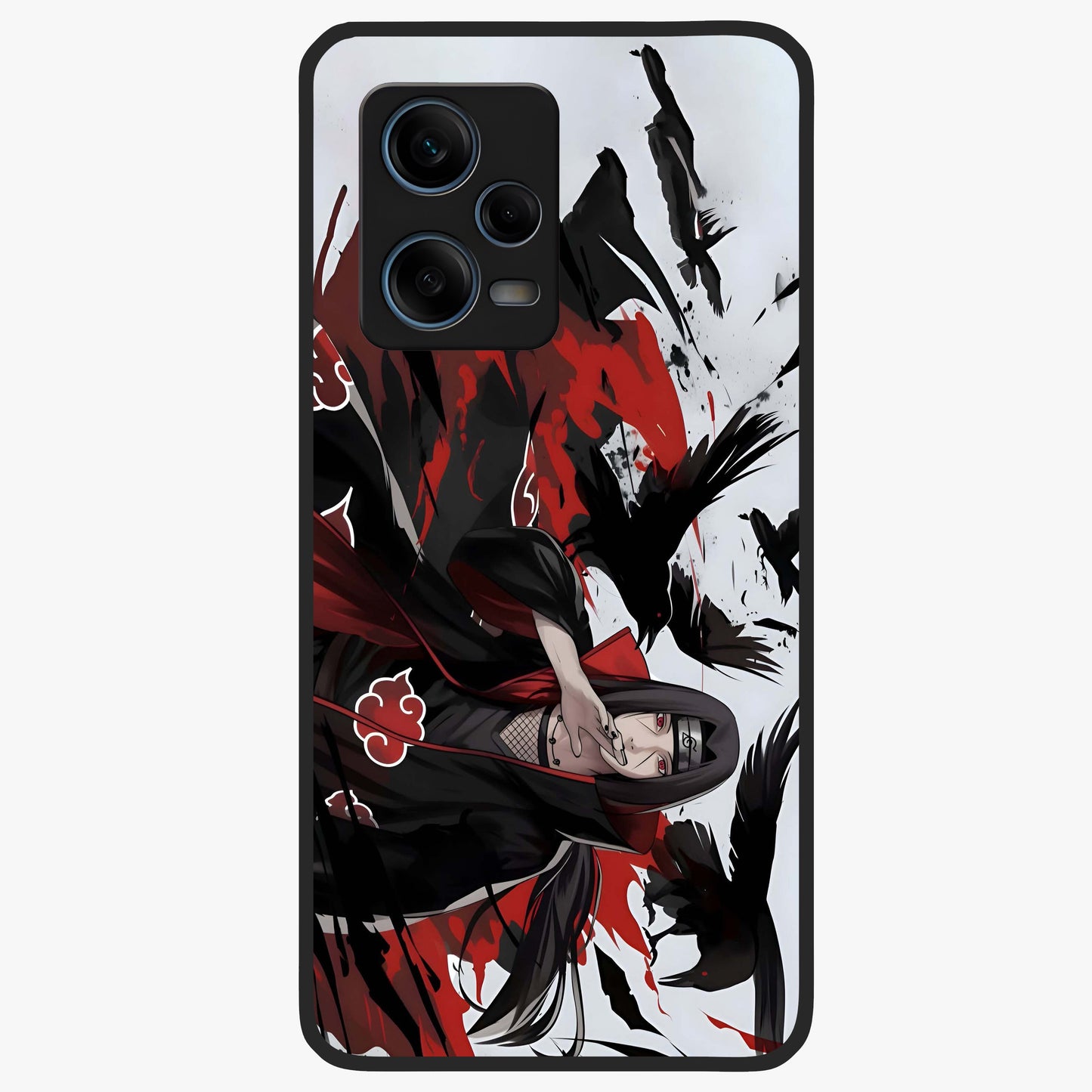 Crimson Crow Illusion Glass Case showing flat back view with artistic crow illusion artwork and glossy glass finish.