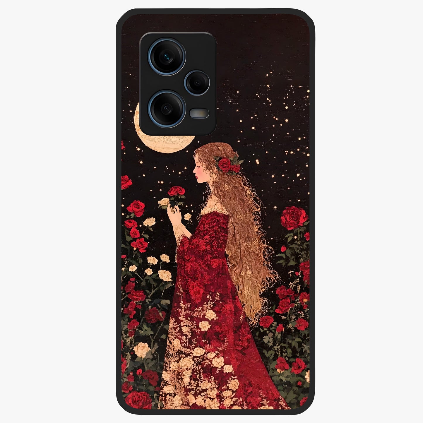 Crimson Dreams Glass Case showing flat back view with dreamy crimson artwork and glossy glass finish.
